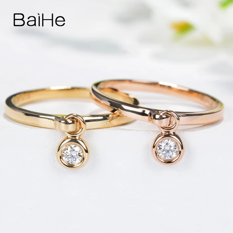 

BAIHE Solid 14K Yellow/Rose Gold 0.10ct Round H/SI Natural Diamond Wedding Women Trendy Fine Jewelry Beautiful diamond Ring