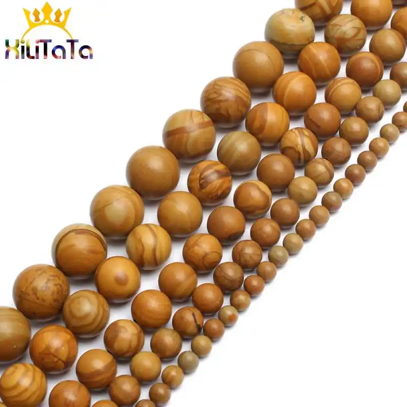 Round Natura Wood Jaspers Stone Beads Yellow Loose Spacer Beads 15\'\' 4/6/8/10/12mm For Jewelry Making DIY Bracelets Necklaces