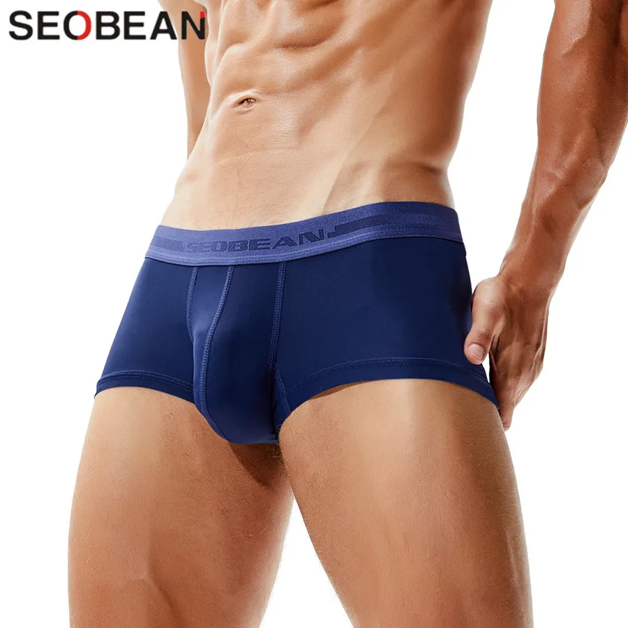 SEOBEAN Brand Male Panties Solid Boxer Briefs Men Underwear U Convex Pouch Sexy Low Waist Underpants Men Boxers Shorts