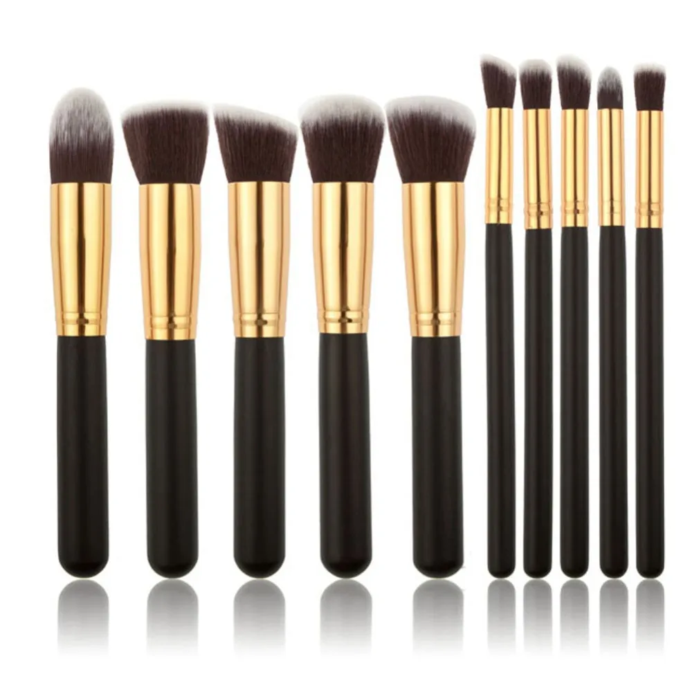 Luxury 10 pieces /set super soft hair gold makeup brush kit for makeup brush Eye Face & lip Cosmetic brush kit made Black Handle