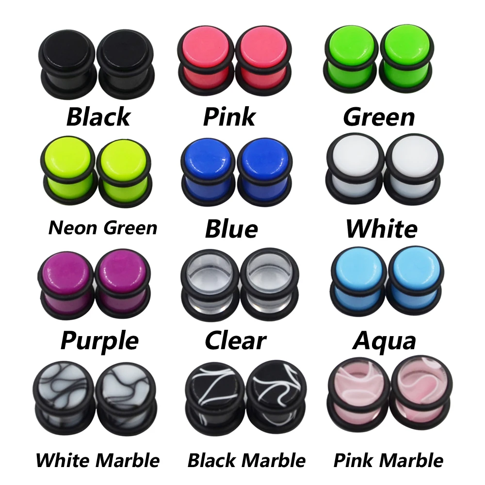 PAIR Acrylic Ear Plugs Stretcher Piercing Assorted Colors Earlets Gauge Piercing O-Rings Ear Piercing Stud Expander Body Jewelry