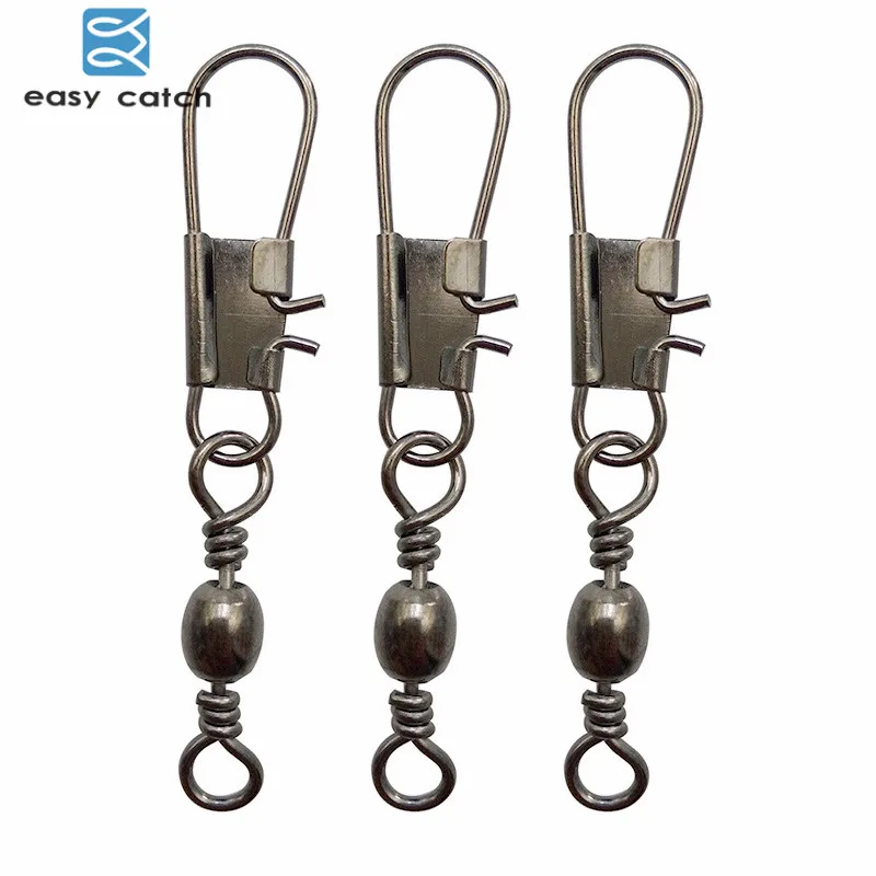 Easy Catch 20pcs Barrel Fishing Swivel With Interlock Snap Black Nickle Brass Hard Fishing Lure Connector Fishing Accessories