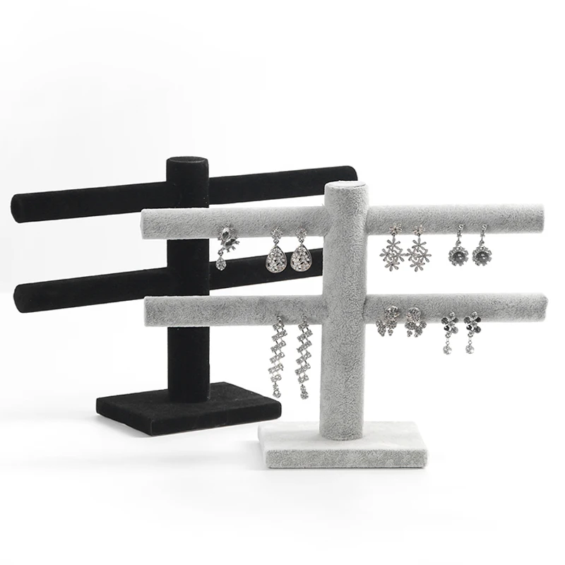 

Velvet Earring Holder Stand Rack Ice and Black 2 Tier T-bar Stud Earrings Display Rack Stand Jewelry Organizer for Store Storage