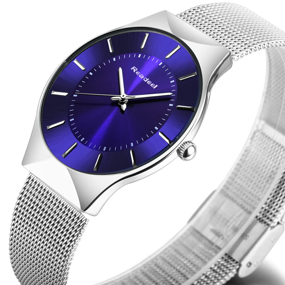 Men\'s Watches Stainless Steel Band Mesh Analog Quartz Wrist Watch Ultra Thin Dial Luxury Watch Men clock male reloj hombre