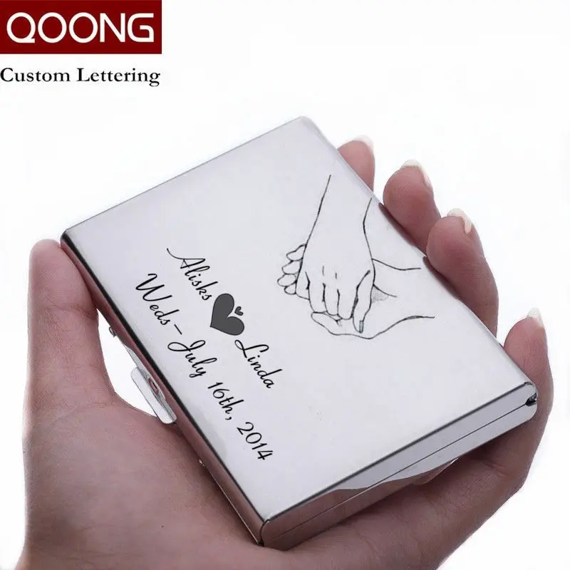 QOONG Stainless Steel Waterproof Business Men Women Credit Card Holder ID Card Case Rfid Travel Metal Card Wallet Cardholder