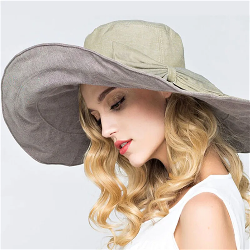 Xthree reversible summer hat for women Superlarge brim Beach cap sun hat female England Style