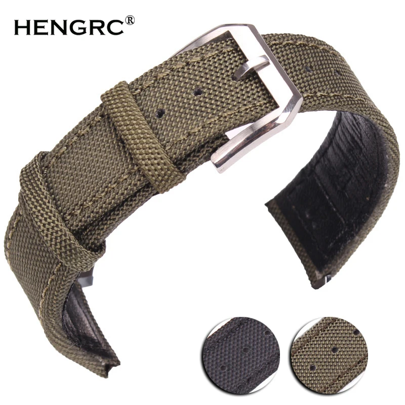 20mm 21mm 22mm Nylon + Genuine Leather Watchbands Men Women Green Black High Quality Watch Band Strap With Silver Pin Buckle