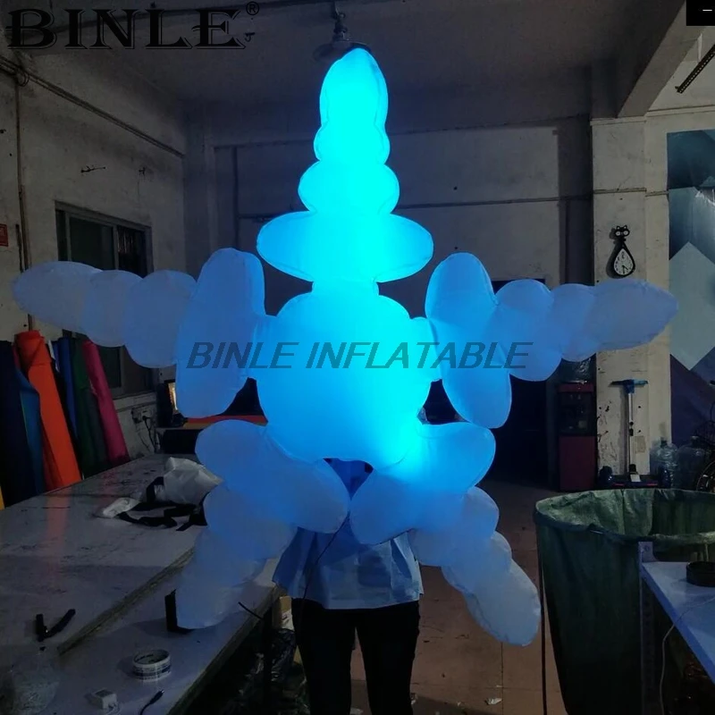 Costume de flocon de neige gonflable éclairé par LED coloré, décoration d'événement sur scène, Costume de spectacle, tenue de flocon de neige moelleuse avec LED Li