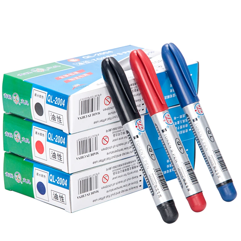 10 Pcs/Box Economical Oil-Based-Ink Round-Tip Refilling Permanent Marker Pen for School Stationery & Office & Office & Business