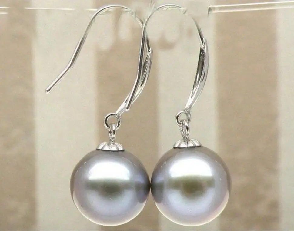 

Charming AAA 9 mm Natural akoya silver gray pearl dangle earring 14K/20 white gold