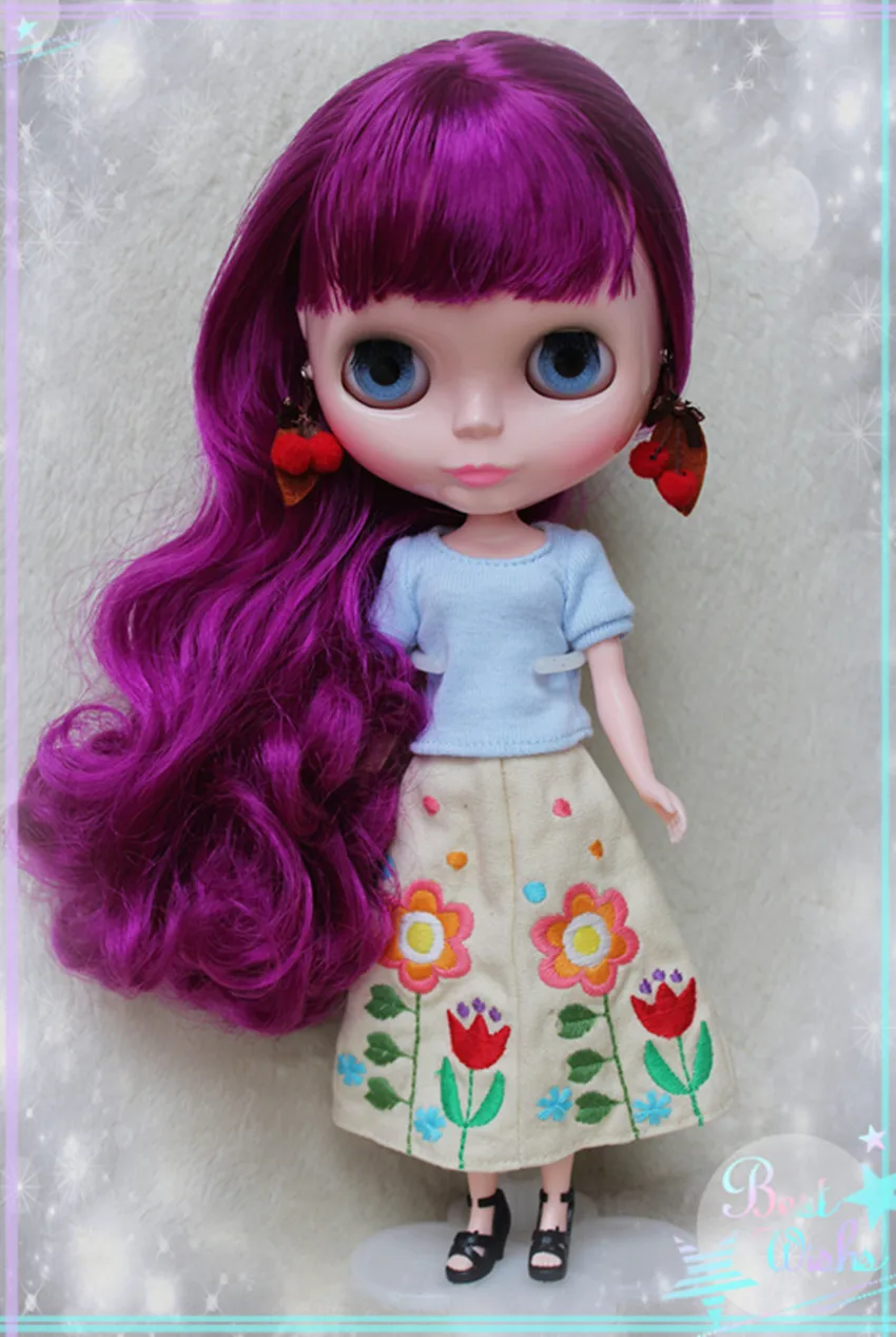 Blygirl Blyth doll Nude doll purple bangs hair 30cm ordinary body dolls for changing makeup can replace the multi-joint body