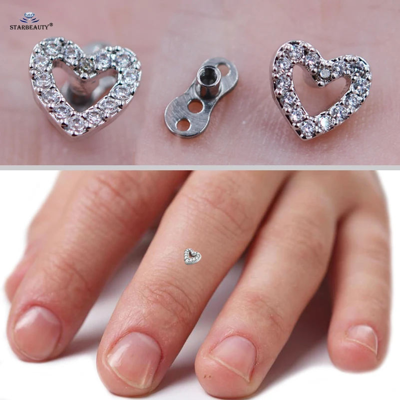 Starbeauty-Micro Dérmico Piercing, Coração Top Luz Maré, Diver Mão Hide-it Corpo Jóias, Aço Inoxidável, 1 Conjunto