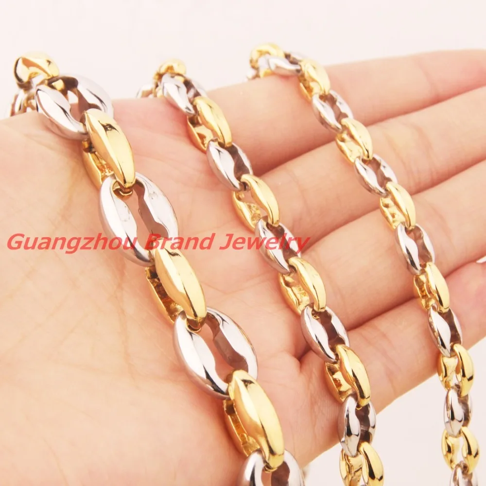 6/7/12MM Stainless Steel Hollow Out Coffee Bean Chains Necklace Mens Collar Women Jewelry Silver Gold color   7-40