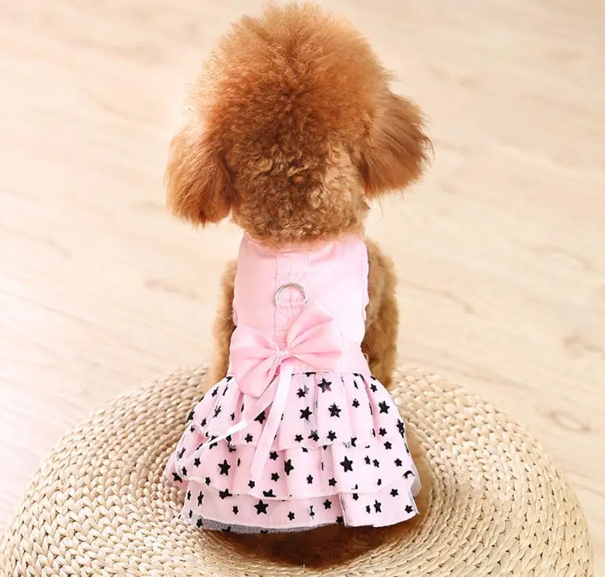 Dog Clothes Summer Pink Green Dog Harness Dress With Bow Tie Puppy Summer Clothes Dog Pet Dress Small Puppy Small Clothes XS-XL