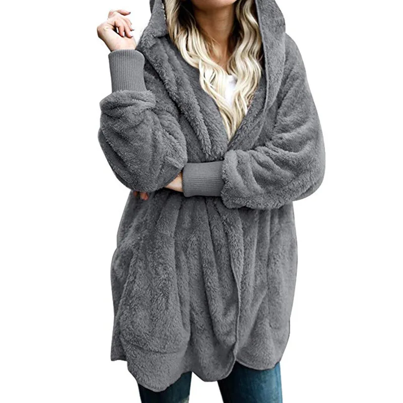 Inverno lã camisola sherpa velo com capuz oversized longo cardigan teddy fofo outono inverno quente usar camisolas femininas