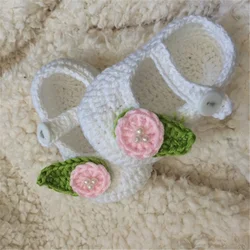 QYFLYXUEQYFLYXUE- Crochet Baby shoes Summer baby newborn infant shoes Green and white knit crochet photo prop