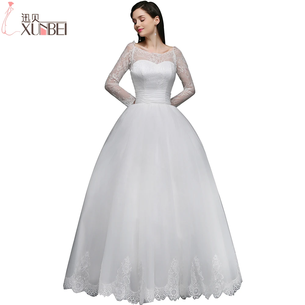 

Sheer O Neck Ball Gown Wedding Dresses 2017 Lace Appliques Vestidos De Novia Long Sleeve Bow Belt Wedding Gowns