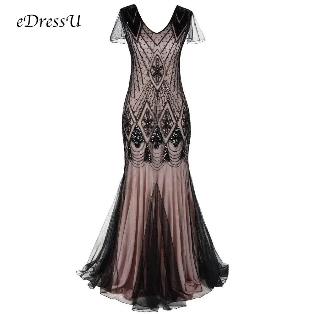 

eDressU Evening Party Dress Elegant Vintage Beaded Formal Dress Sequins Black Sexy Glitter Robe de soiree abendkleid ZY-GA81