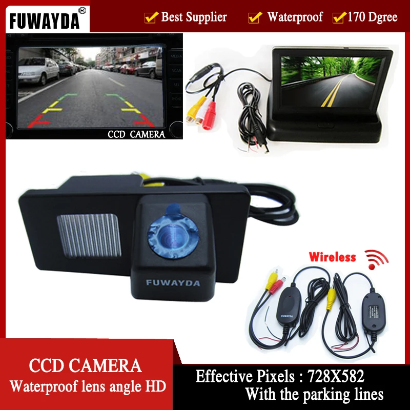 FUWAYDA Wireless Color Car CCD Rear View Camera for Ssangyong Rexton Ssang yong Kyron,with 4.3 Inch foldable LCD Monitor