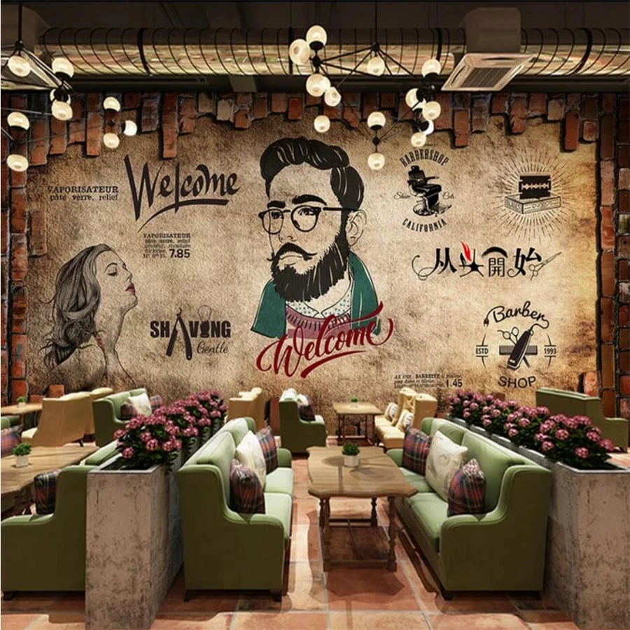 

Custom wallpaper 3d murals retro nostalgic wall brick barber shop background wall living room decorative painting 3d wallpaper