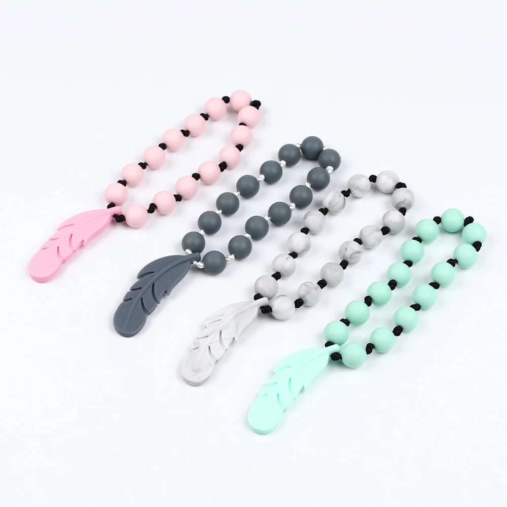 TYRY.HU 5PC Nursing Feather Pendant Beads for Jewelry Making BPA FREE Baby Teether Silicone Soother Chew Toys Teething Necklace