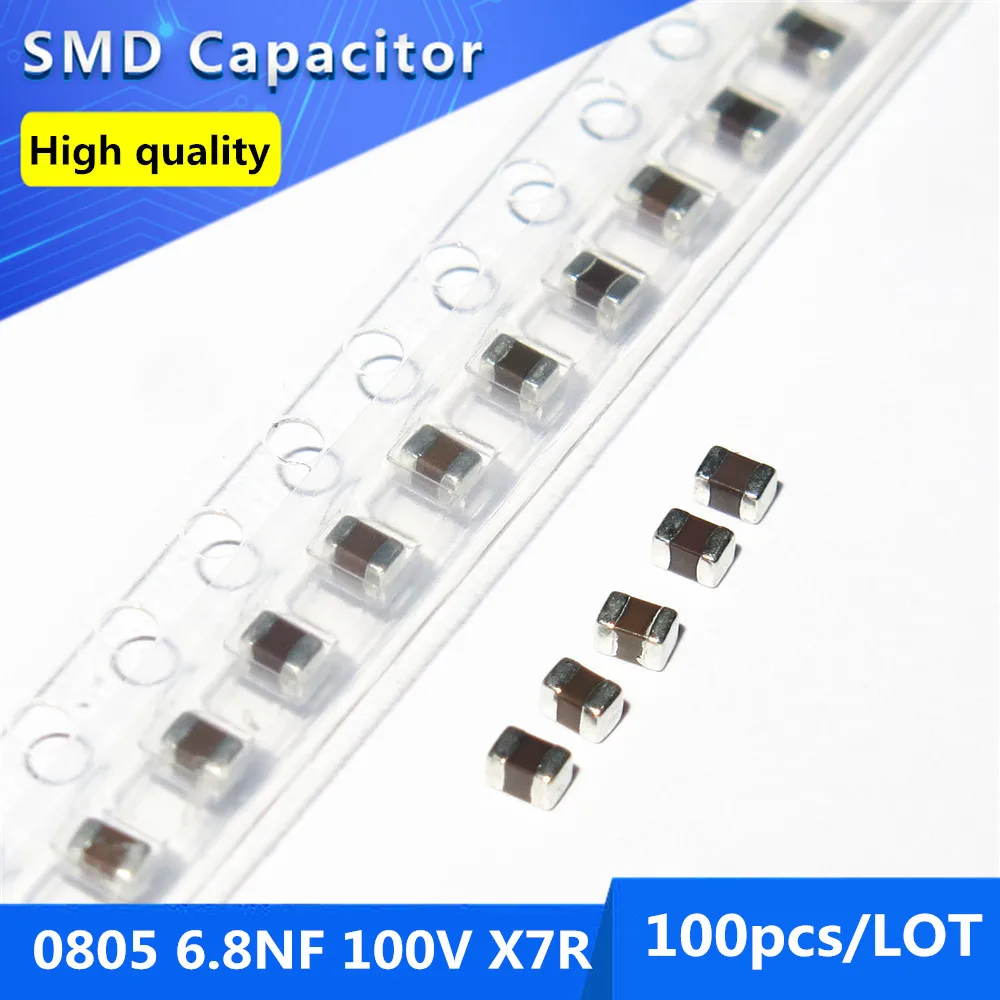 100pcs 0805 680pF 0.68nF 100V 10% X7R Thick Film Chip Multilayer Ceramic Capacitor