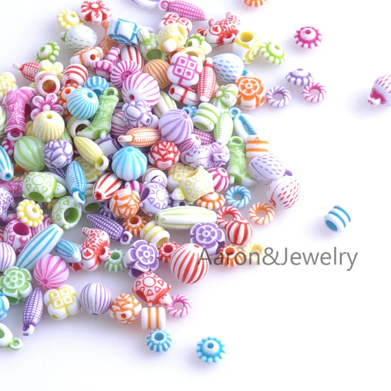 50Pcs 7-11mm Mixed Acrylic random mix Round Spacer Loose Beads For jewelry Making YKL0335