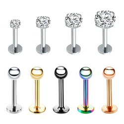 2pcs 16G 6/8/10mm Bar Ball Clear Zircon Tragus Piercing Helix Ear Piercing Stud Labret Piercing Lip Nose Ring Cartilage Earrings