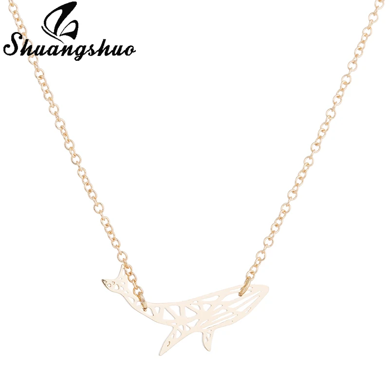 Shuangshuo Cute Origami Whale Necklace Animal Necklace Fish Necklaces & Pendants Chokers Necklaces for Women