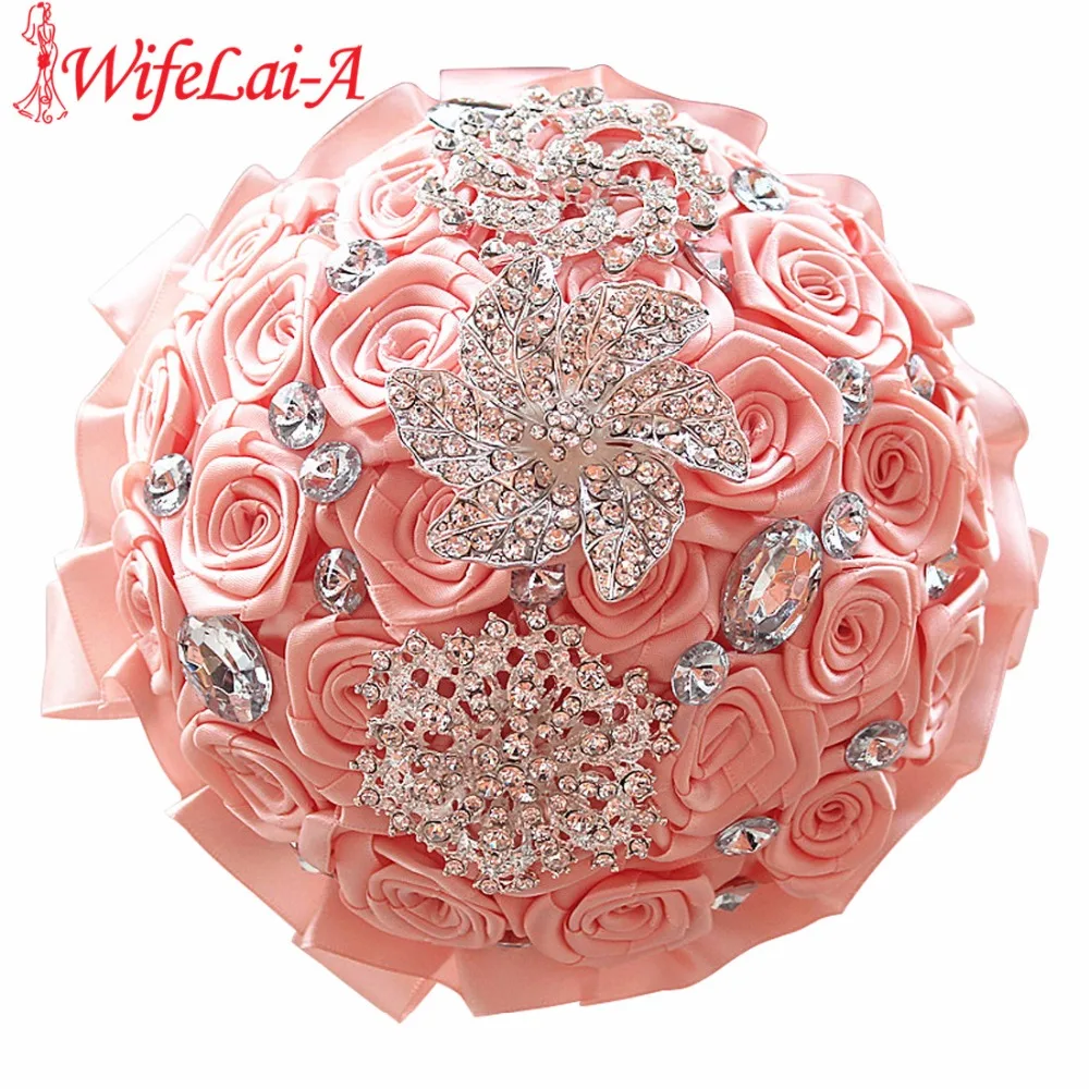 

WifeLai-A Champagne Brooch Wedding Bouquets Silk Rhinestone Artificial Rose Flowers Bridesmaid Mariage Bouquets Flower W127-19