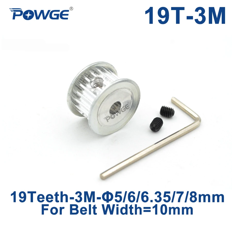 POWGE Act Tooth 19 Teeth HTD 3M synchronous Pulley Bore 5/6/6.35/7/8mm for Width 10mm 3M Timing belt HTD3M pulley 19Teeth 19T