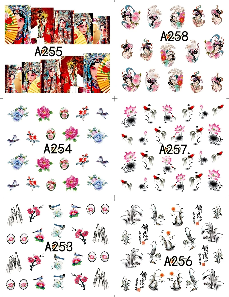 12 Sheets Beauty Water Transfer Nail Art Stickers Decals Nails Decoration Accessoires Manicure Tools Chinese Style A253-64