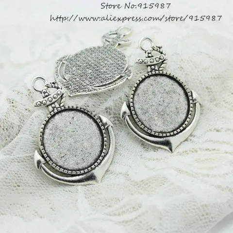 15pcs Antique silver Alloy Anchor Blanks 37*50mm(Fit 25mm dia) Round Pendant Setting Cabochon Pendant Settings Charms 6B971