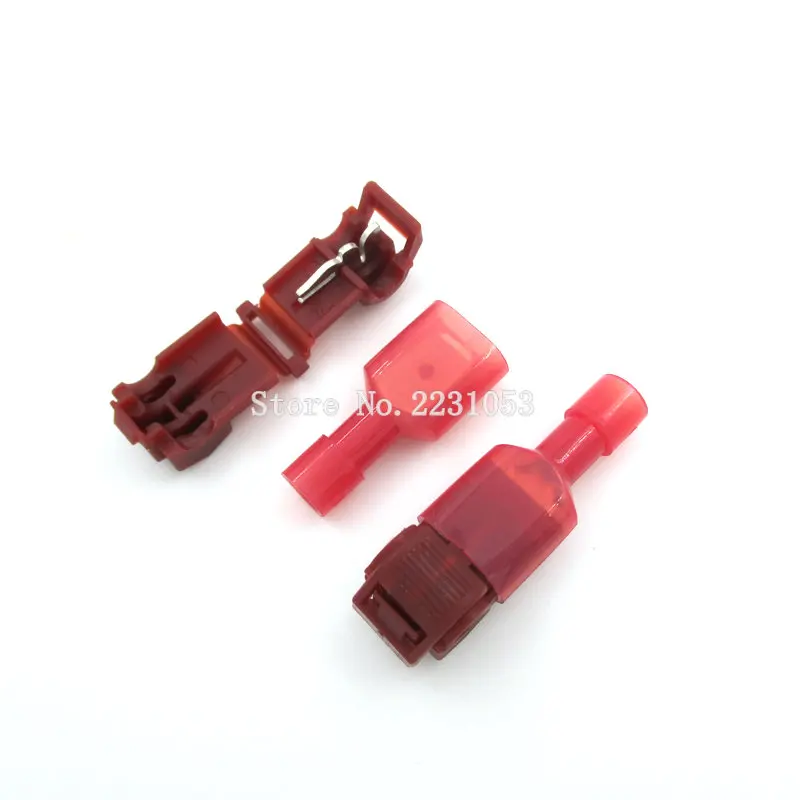 10sets Red T Type Quick Splice Crimp Terminal Wire Convenient Connector For 0.5-1.5mm Line Wire Set