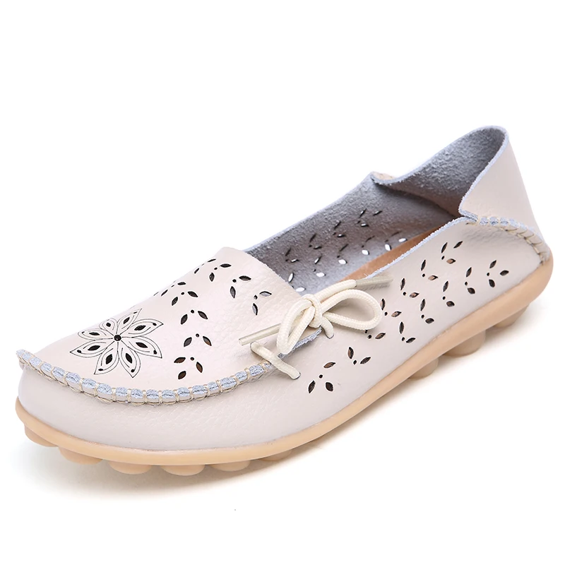 Big Size High Quality Women Flat Loafers Genuine Leather Nurse Female Flats Summer Slip on Flat Casual Loafers Shoes