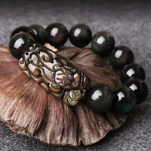 Genuie Obsidian Fengshui Pixiu Beads Bracelet Lucky Wealth Pixiu Bracelet  Good Luck Animal Beaded Bracelet Jewelry Gift