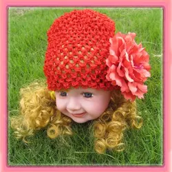 Free Shipping!12pcs/lot New 6'' Baby crochet beanies with flowers knit  waffle beanies can mix order