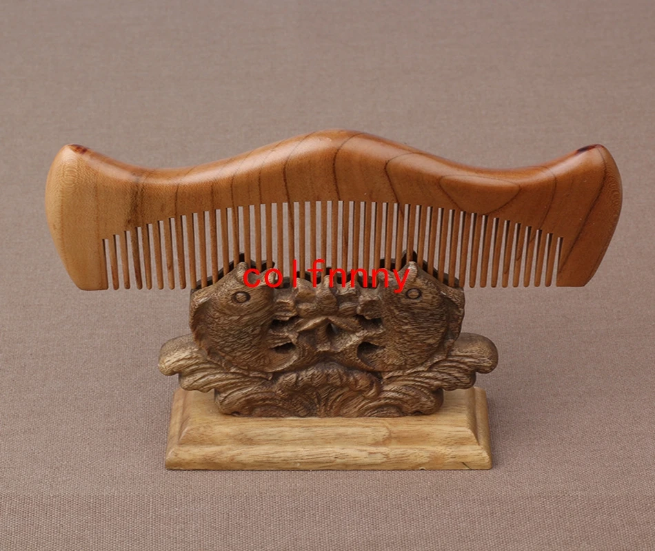 200pcs/lot Fast Shipping Natural mahogany wood Handmade Wood Comb Sparse&Dense Dual Purpose No Static Styling Tool Custom logo