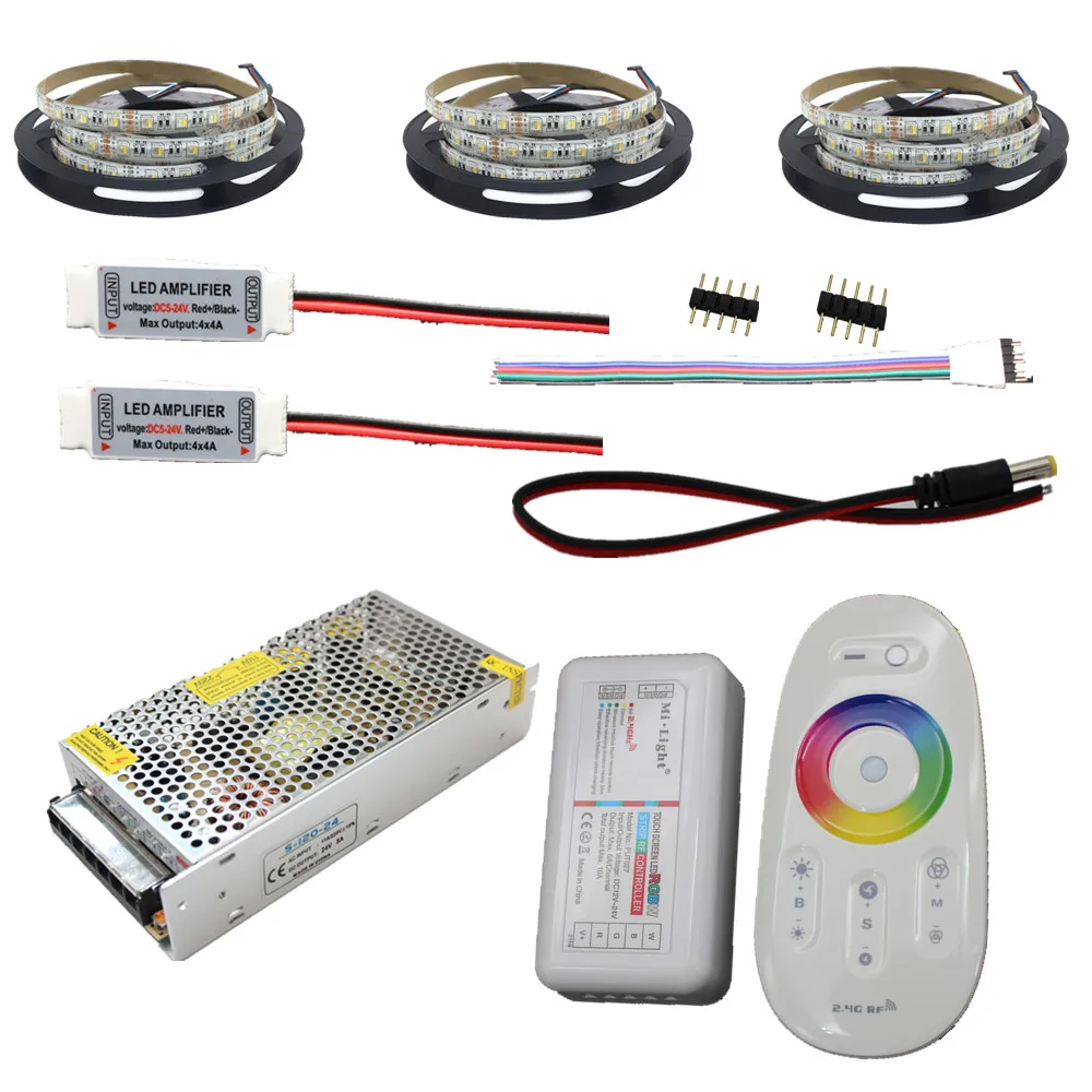 Set di strisce LED 4 in 1 10m 15m 20m 12V RGBW impermeabile 5050 flessibile 300LED striscia IP65 diodo nastro LED corda nastri Kit amplificatore
