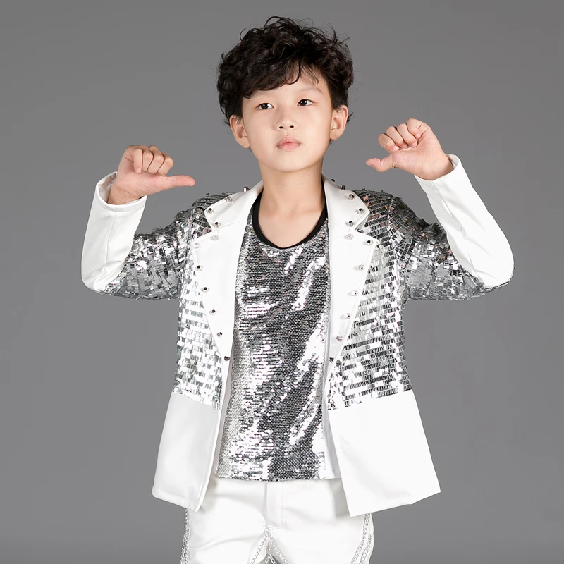 Children\'s jazz choir costumes stage costumes host new boy jacket sequined piano performance jacket