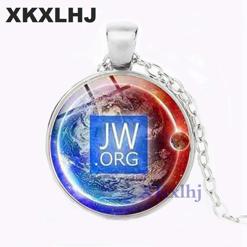 XKXLHJ JW .Org Charm Necklace Romantic Flower Jehovah\'s Witness Pendant Glass Photo Cabochon Pendant Men\'s and Women\'s Necklace