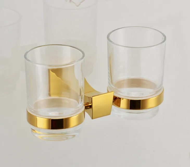 

European Style Luxurious Brass double tumbler gold Plating Double Cup Holder GB001a