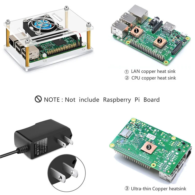 2022 Best combination Case and Cooling Fan and Power Supply and Copper Heatsinks For Raspberry Pi 3B and RPi 2B Free Shipping