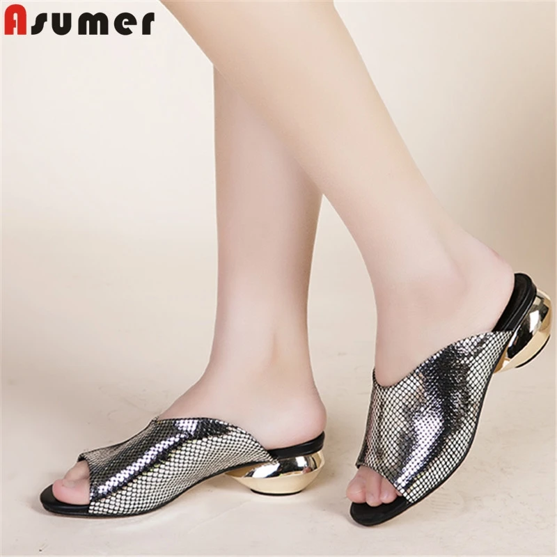 ASUMER Plus size 33-43 New 2021 Women sandals round heels open toe slingback summer shoes ladies dress shoes female mules