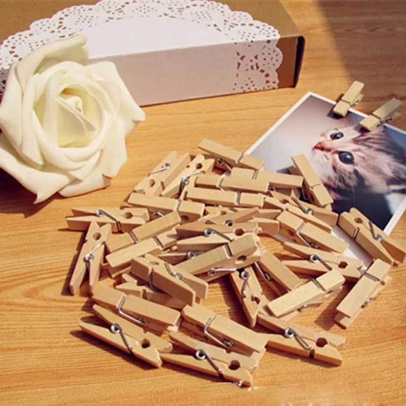 200pcs Cute Painted Wooden Mini Craft Pegs Cloth Photo Hanging Spring Clips