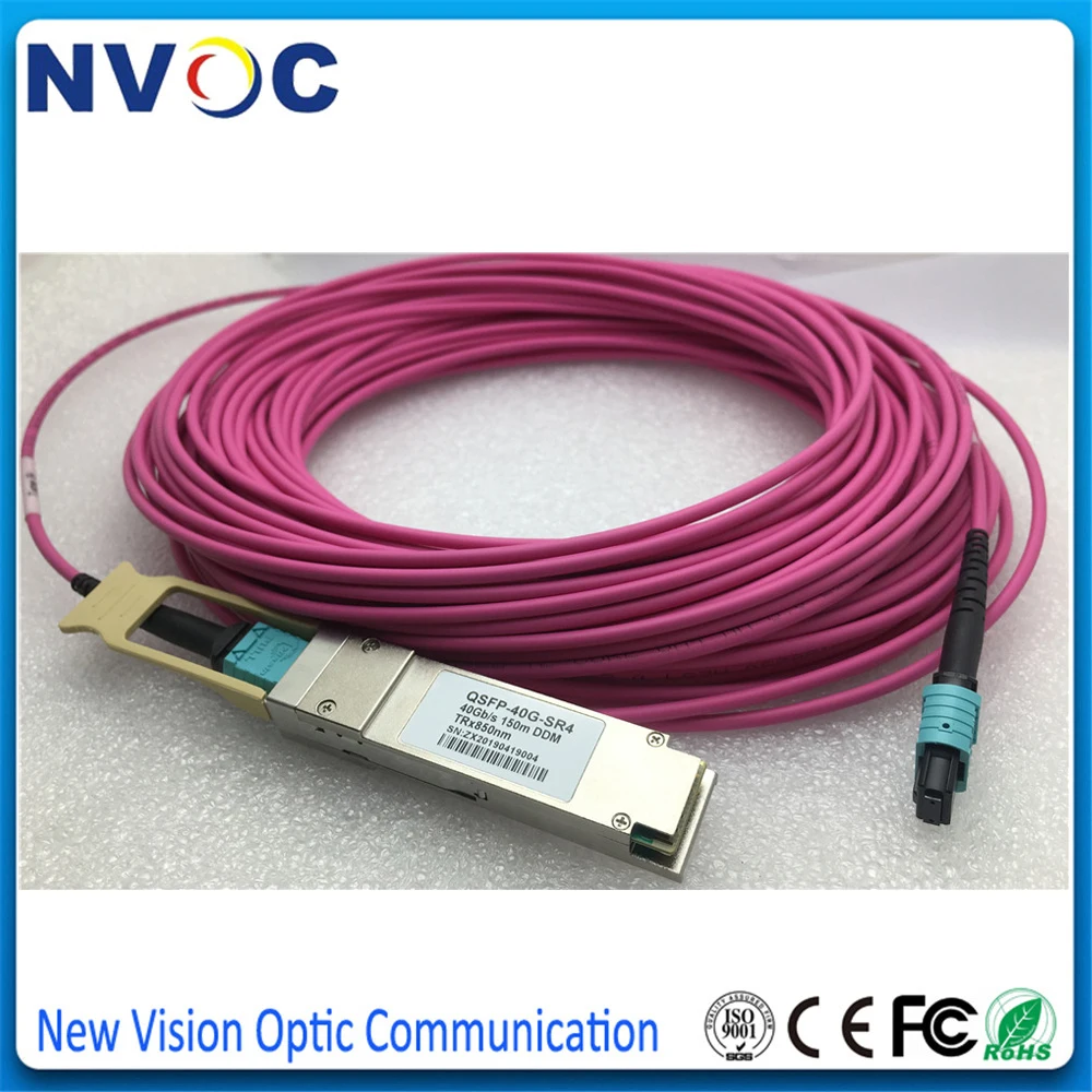 1Pcs 12Core,OM4 OM3-550,B,3.0mm LSZH Mini Round Cable MPO Female Fiber Optic Patch Cord+1Pcs 40G QSFP-40G-SR4 850nm 150M Module