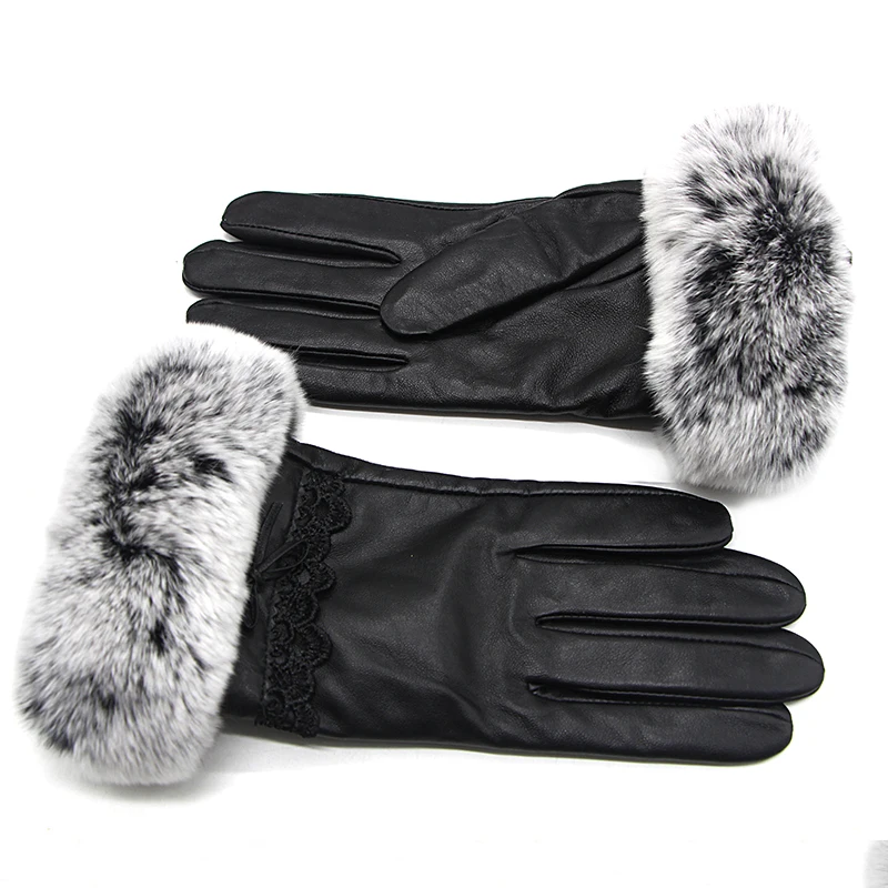 Guantes de piel de oveja de invierno para mujer Real, multicolor, guantes de piel de oveja con pantalla táctil Simple