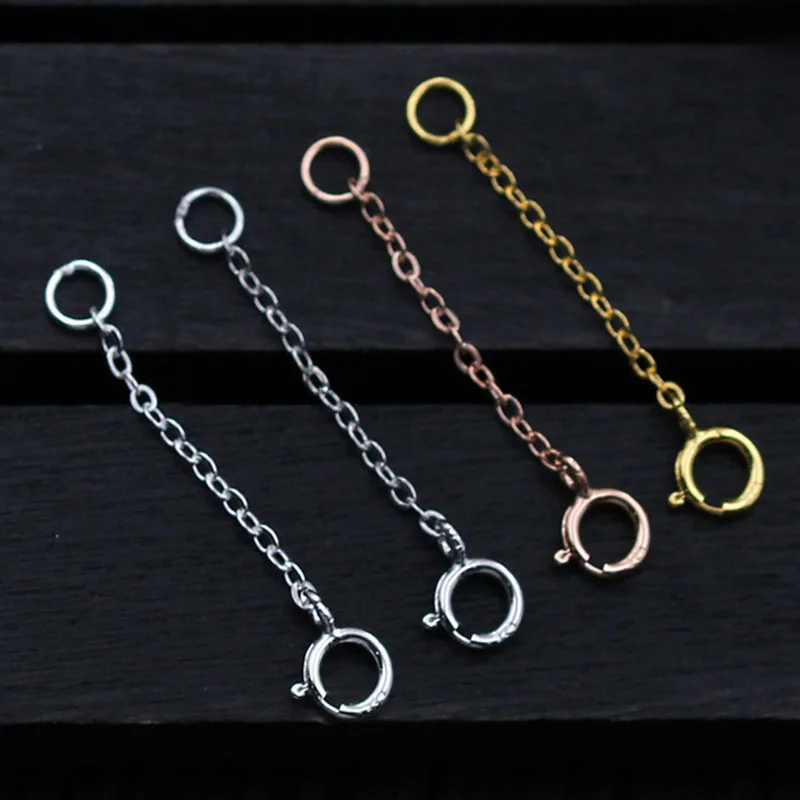 4 Colors 100% 925 Sterling Silver Extension Chains 3cm 5cm 8cm Length Connector Link Chain With Spring Clasps DIY Jewelry Making