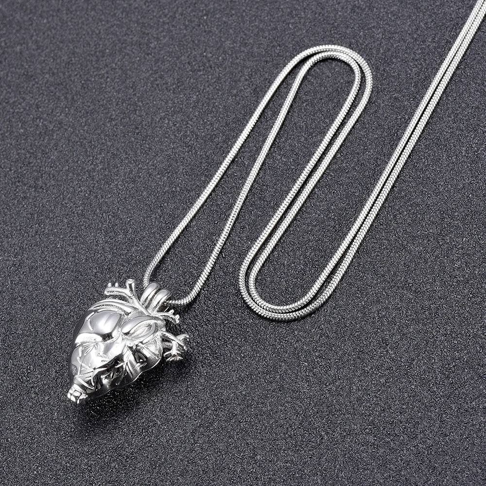 IJD10000 Anatomical Heart Urn Necklace for Ashes Stainless Steel  Cremation Organ Pendant Urn for Memorial Ashes of Loved One