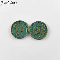 Julie Wang 20pcs Antique Green Bronze Alloy Imitation 5 Pence Charms For Necklace Pendants Findings Jewelry Making Accessory